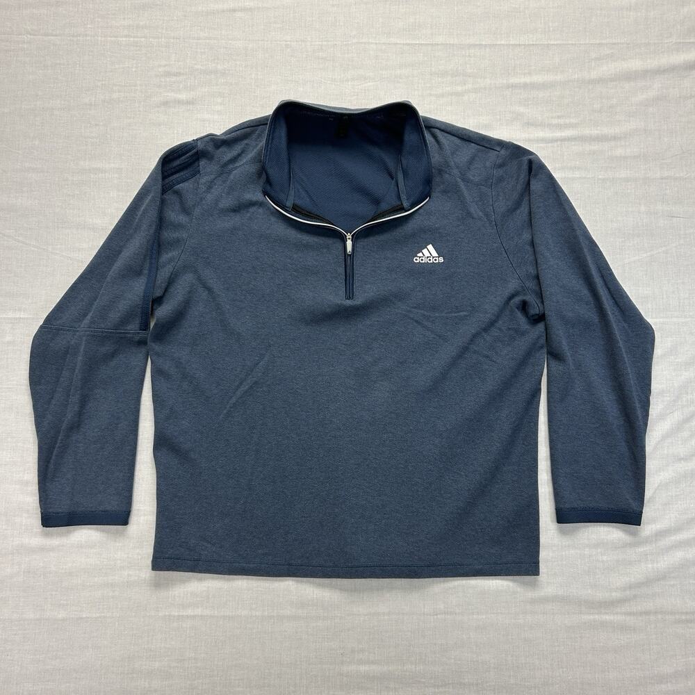 Adidas 3-Stripes Quarter Zip Pullover Men's Large Blue Golf Long Sleeve Casual